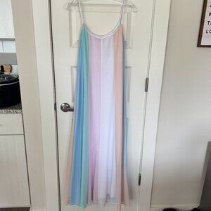 FavLux Pastel Rainbow Maxi Dress with Lining Size Medium